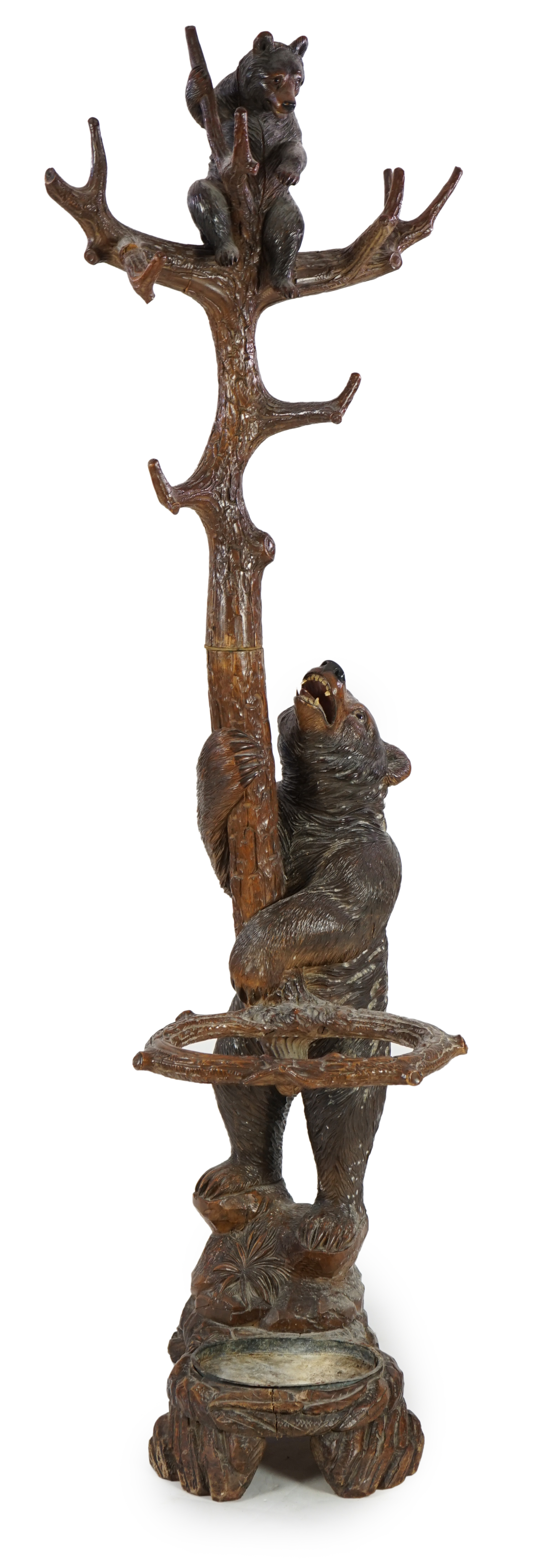 A 19th century Black Forest carved wood bear and cub hall stand